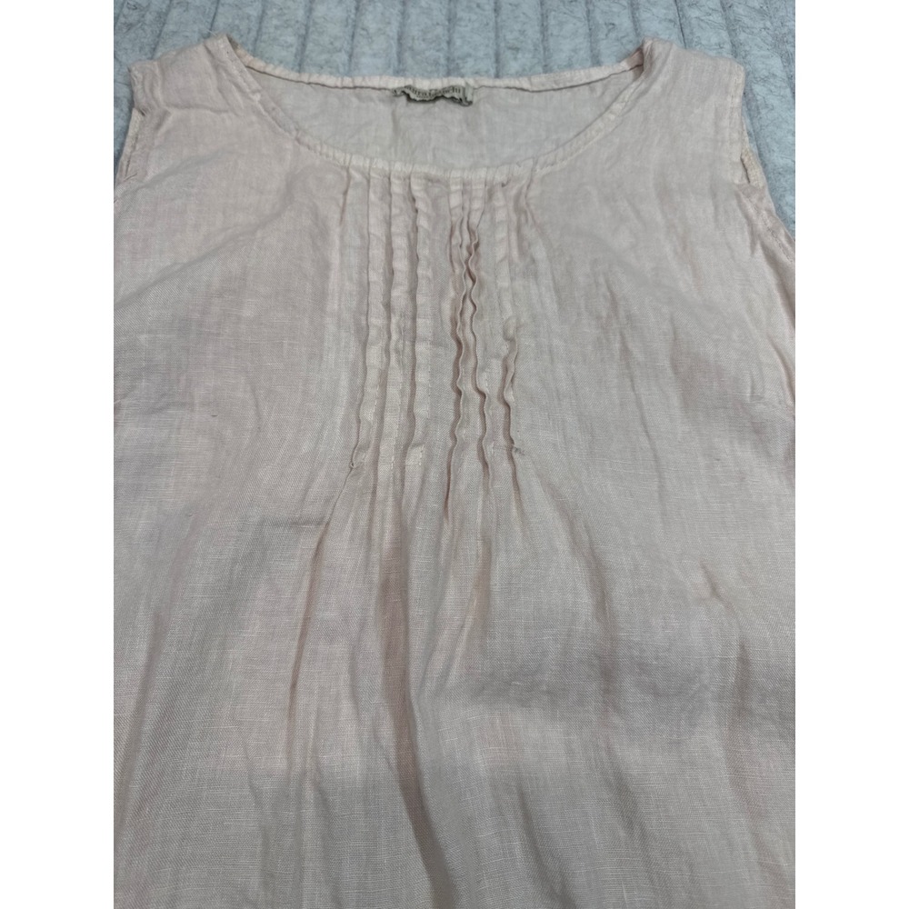Laura Bianchi Italy Pink 100% Linen Pintuck Pleated Sleeveless Tank Top Large